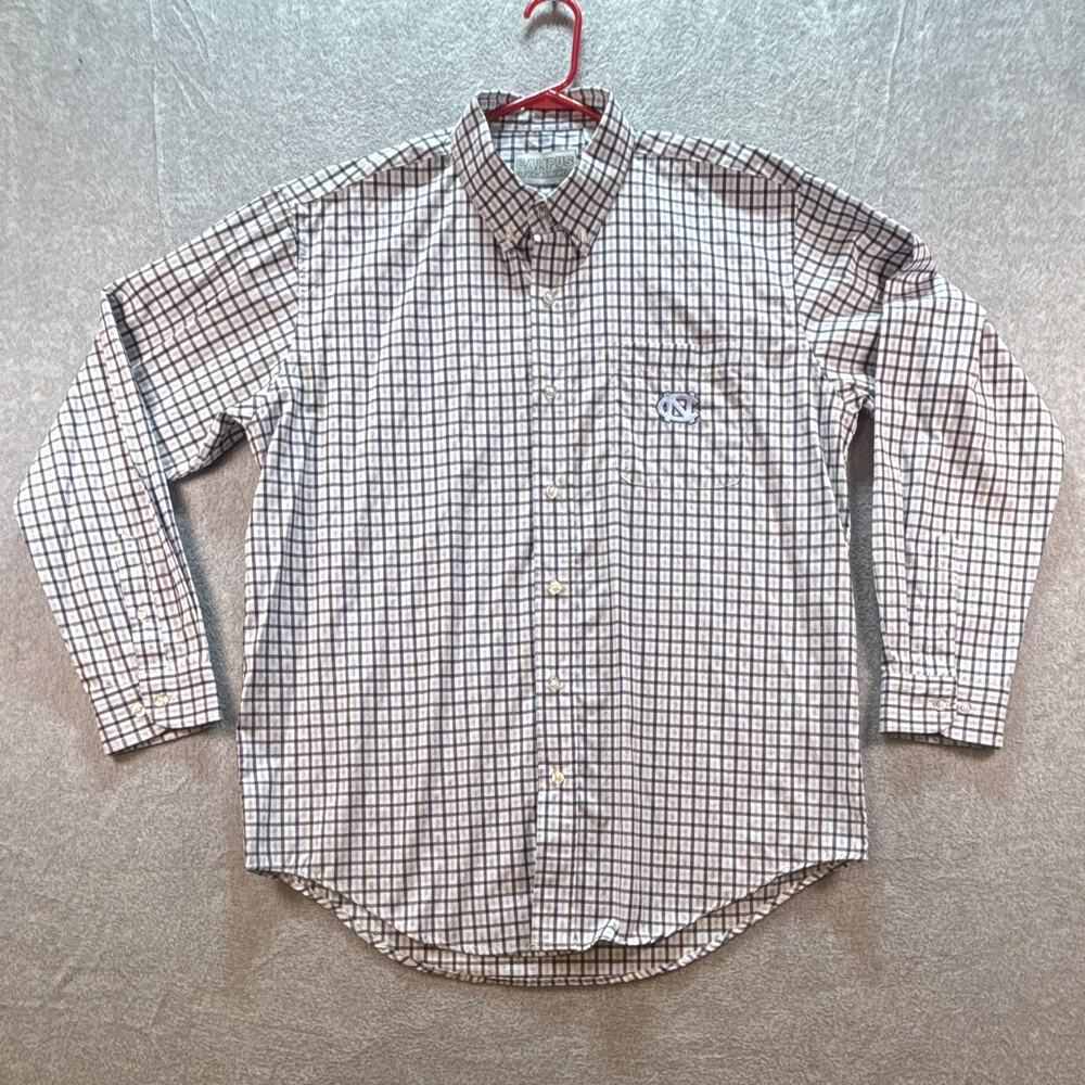 Campus Specialties Men's L Long Sleeve Check Blue White Button-Down UNC Logo